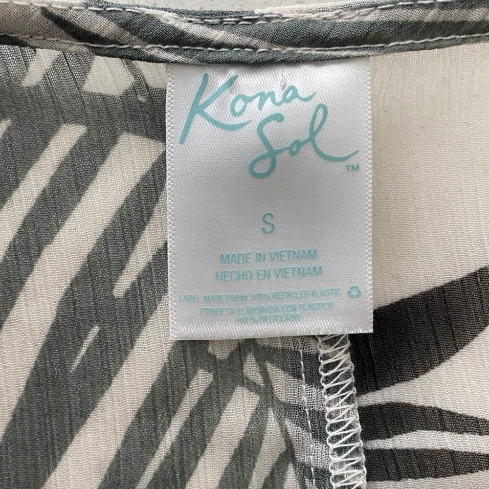 Kona Sol Womens Palm Leaf Kaftan Swim Cover Up V-Neck Drawstring Black White - S - Picture 7 of 12